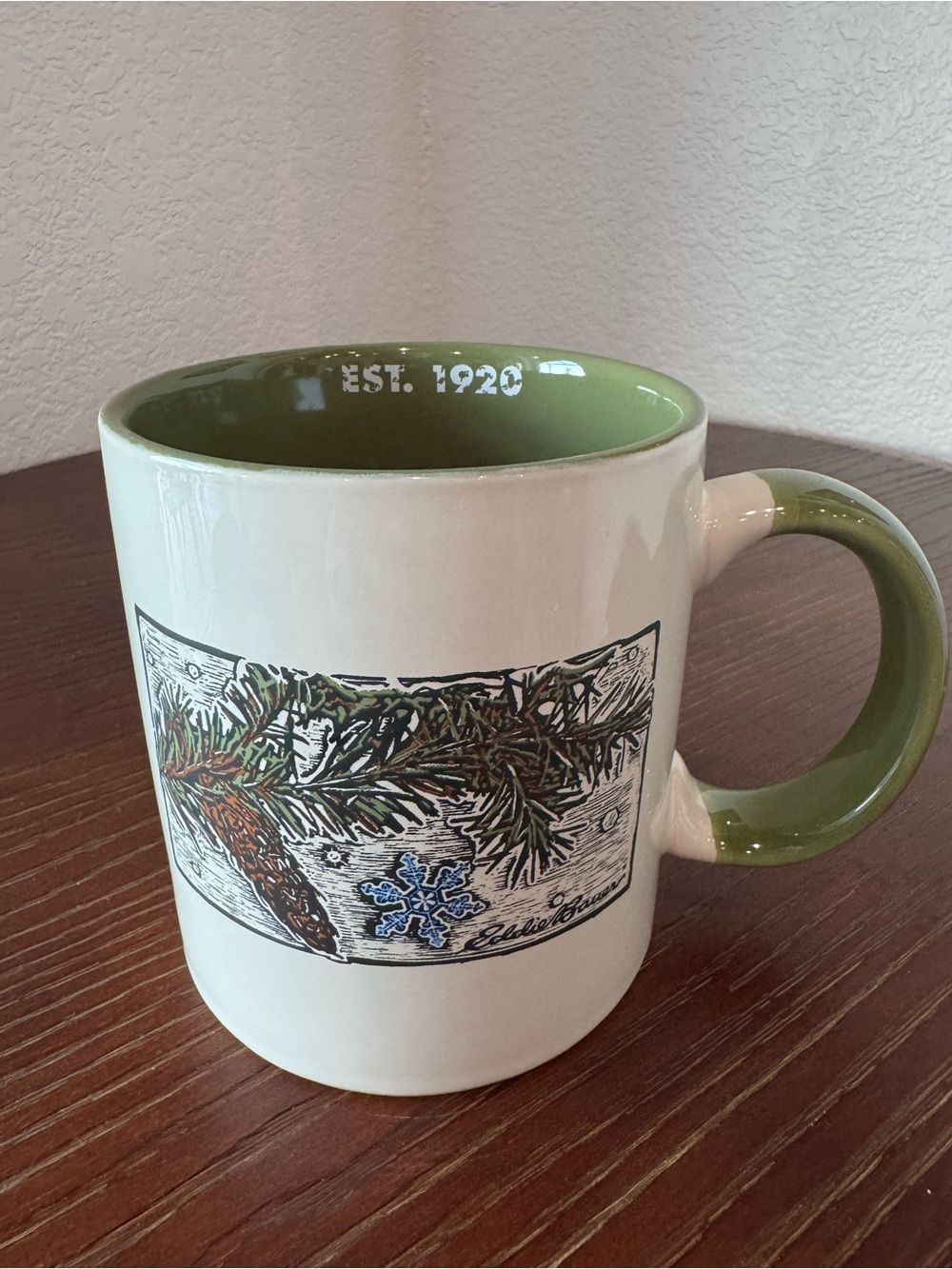 Eddie Bauer Ceramic Coffee Mug with Green Handle, Pine Snowflake Winter Graphic - Picture 9 of 9